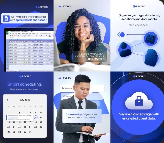 Grade de posts de social media do SaaS jurídico LexPro